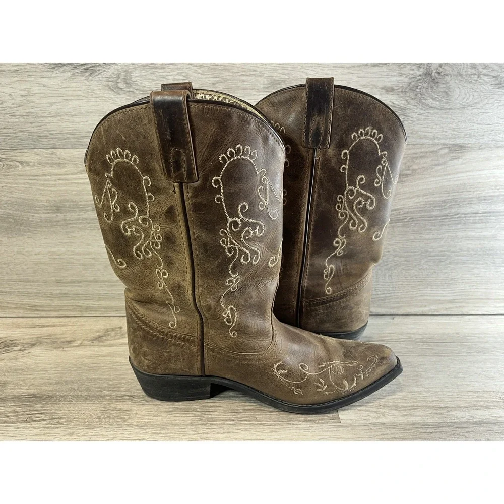 Smoky Mountain Cowboy Brown Youth Boots Style 3754Y Embroidered Design Sz 6 R‎